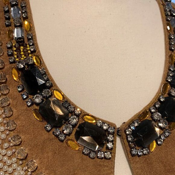 Vest, real suede, beads, sequins, shells, lined, EUC, European sz 40, Amer sz 8 - Picture 6 of 16